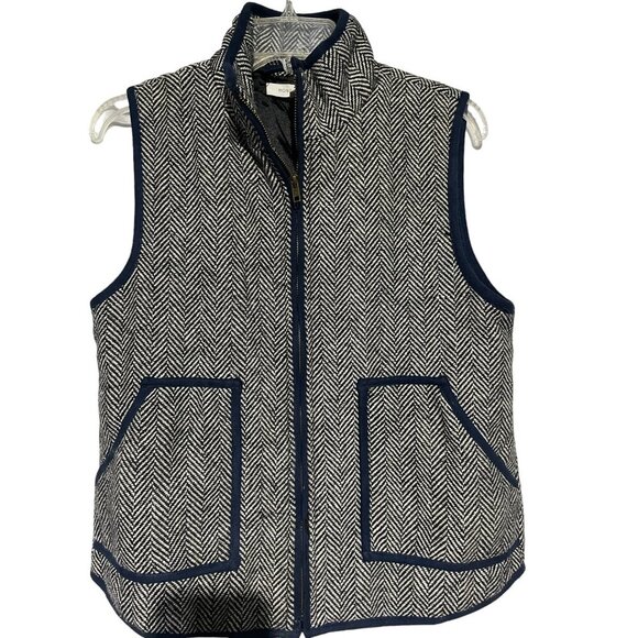 Honey Punch Womens Full Zip Linen Blend Herringbone Contrast Vest Pockets Size M - Picture 2 of 7